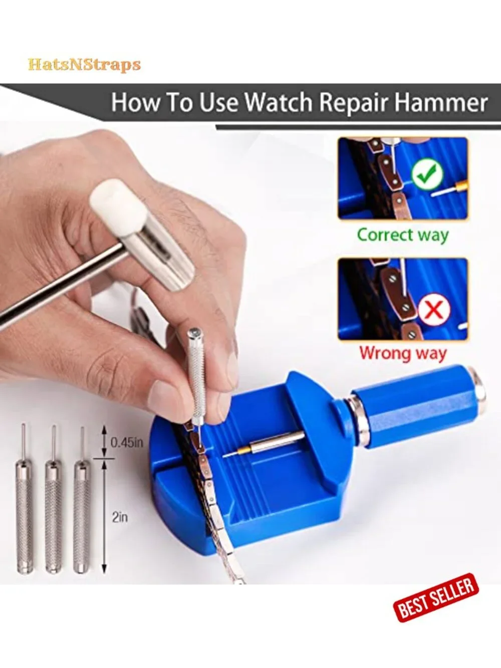 Watch Link Removal Kit with Pin Punches and Hammer for Band Adjustment and